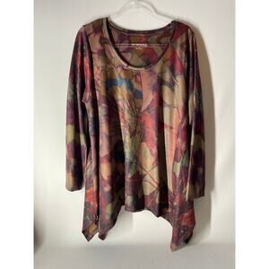 Soft Surroundings Julia Tunic top Asymmetrical Hem Long Sleeve Artsy Size 1X
